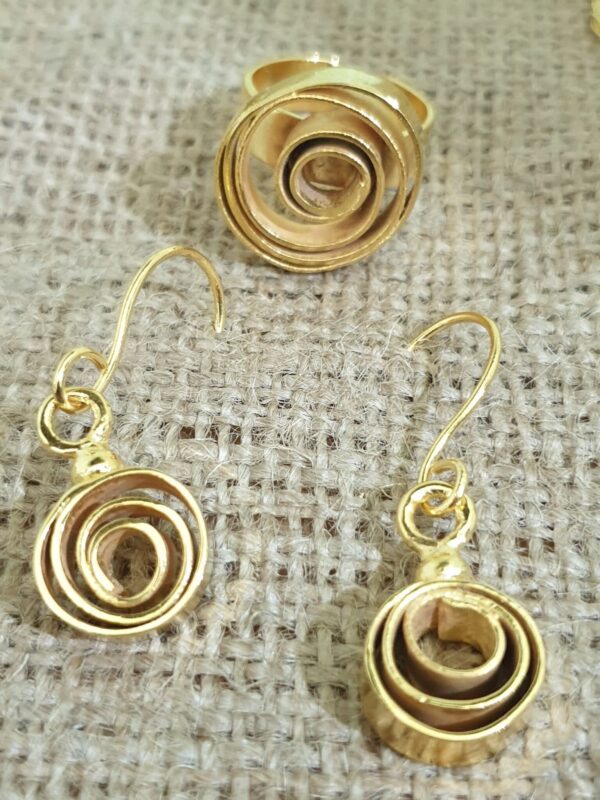 Copper wrapped flower ring and earring set