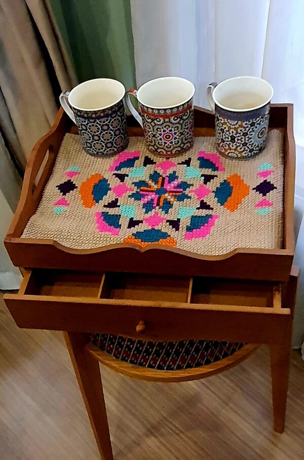 Multipurpose box with a tray,and embroidred mate