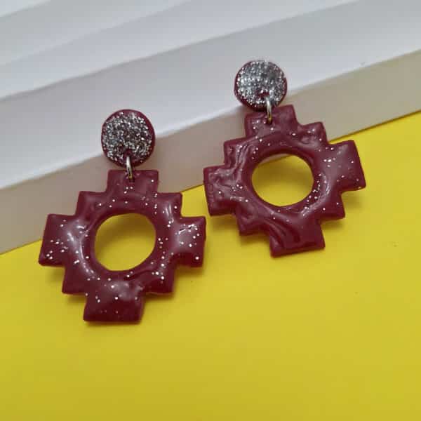 Polymer clay dangling earrings 'aztec'