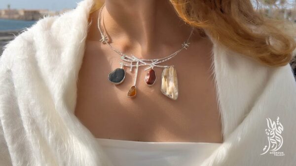 Handmade Sterling Silver Beach and Desert Stone, fossilised stone, Necklace ( code 463)