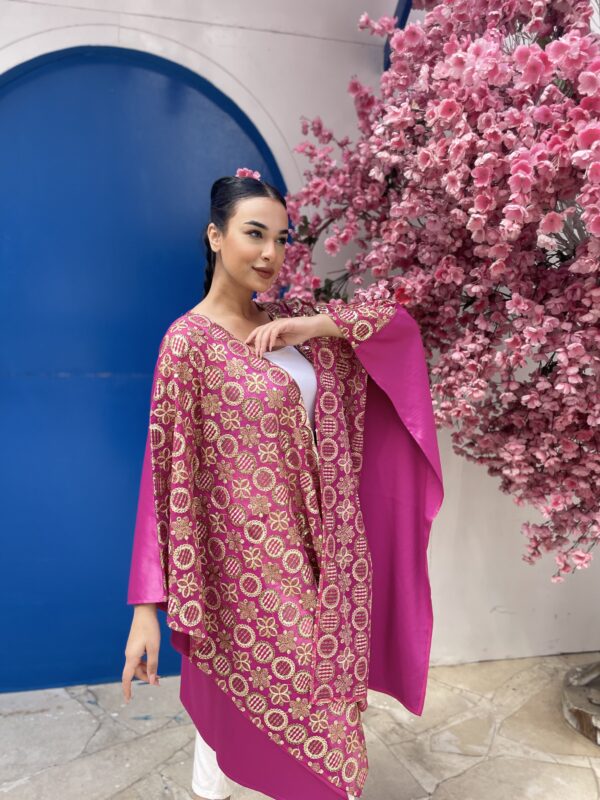 Golden embroidery pink kaftan