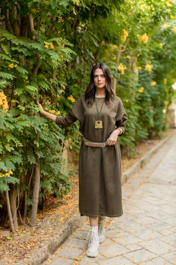 Olive double stitch Dress