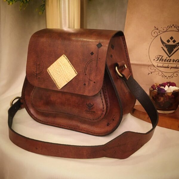 0103 Handmade Genuine leather cross bag with square copper plate