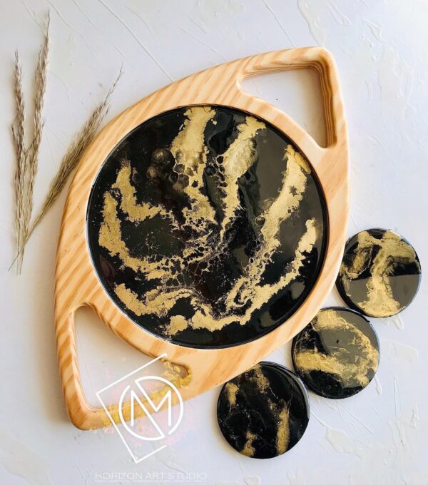 Golden black resin tray