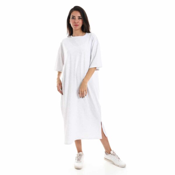 White Melange half sleeve shirt Dress