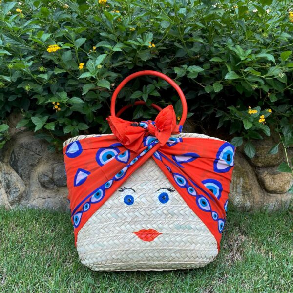 LOLA Orange Eye Straw Bag