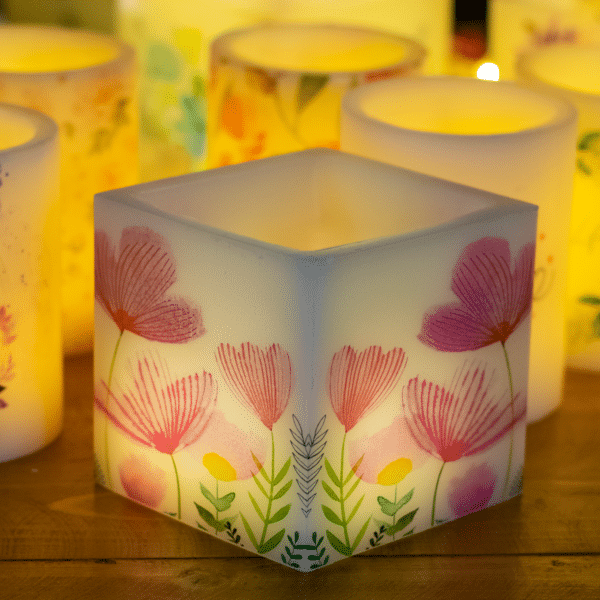 Pink Flowers design its Hollow candle and the Battery lights up, Amazing Gift.