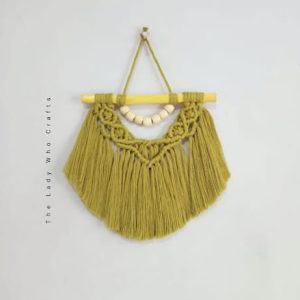 green Mini macrame wall hanging with beads