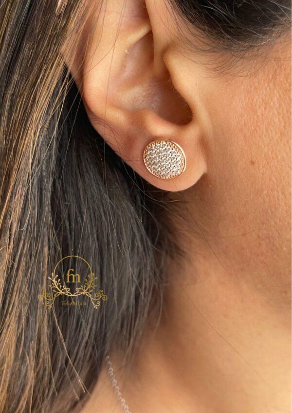 Rose gold with stone earrings round shape