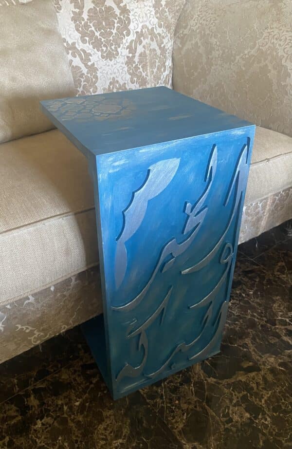 Sofa Side Table Arabic Design (Blue x Silver)