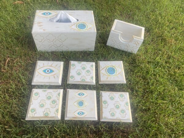 Greek Eye Set Tissue Box & Coasters