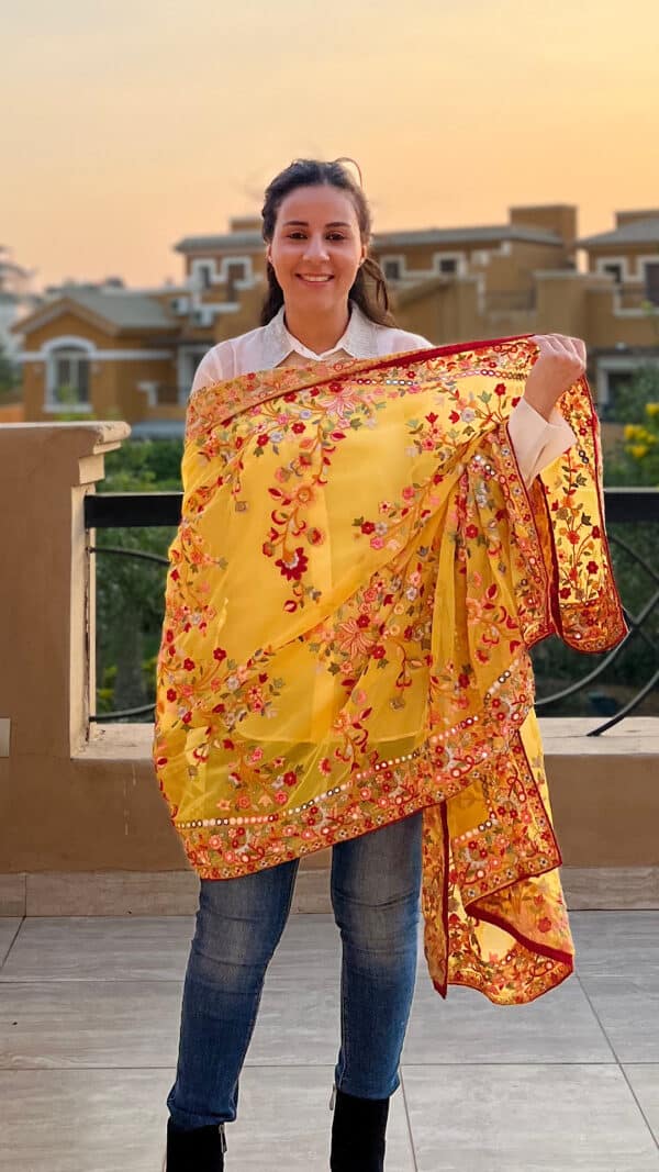 Yellow Indian embroidery shawl