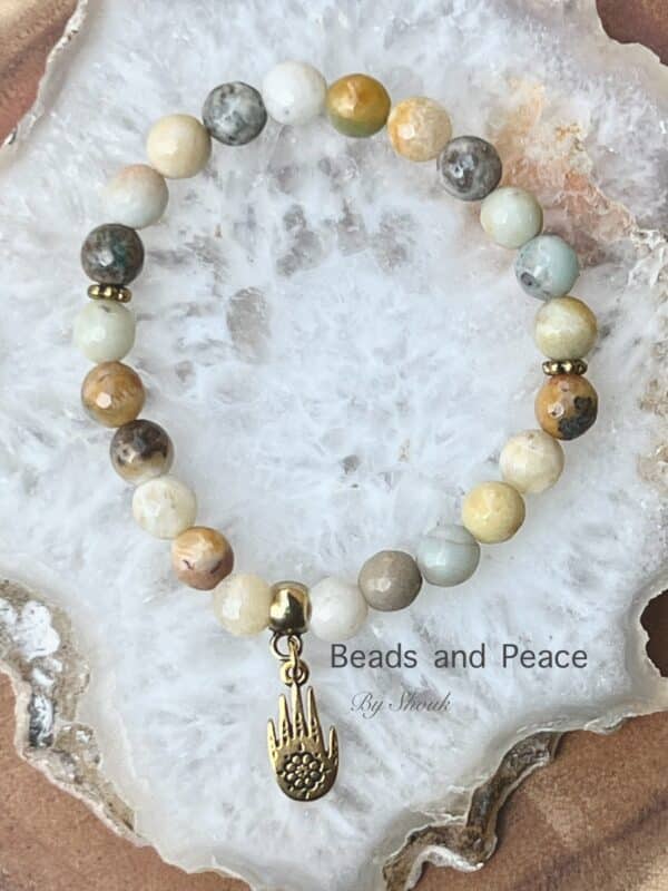 Indian agate stretch bracelet with Fatima’s hand