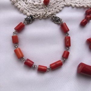 Silver and Coral Bracelet - Handcrafted Elegance Inspired by Natur