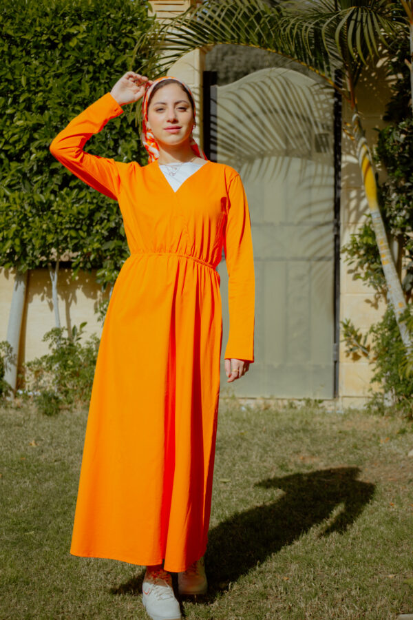 Orange Long sleeve Wrap Dress