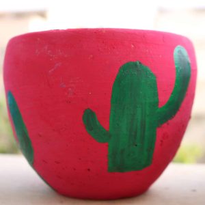 Green Cactus with hot pink base Pottery Pot