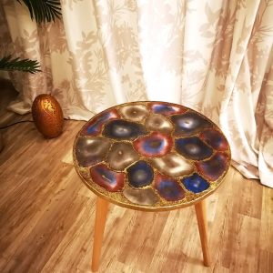 agate like epoxy top table with wooden legs