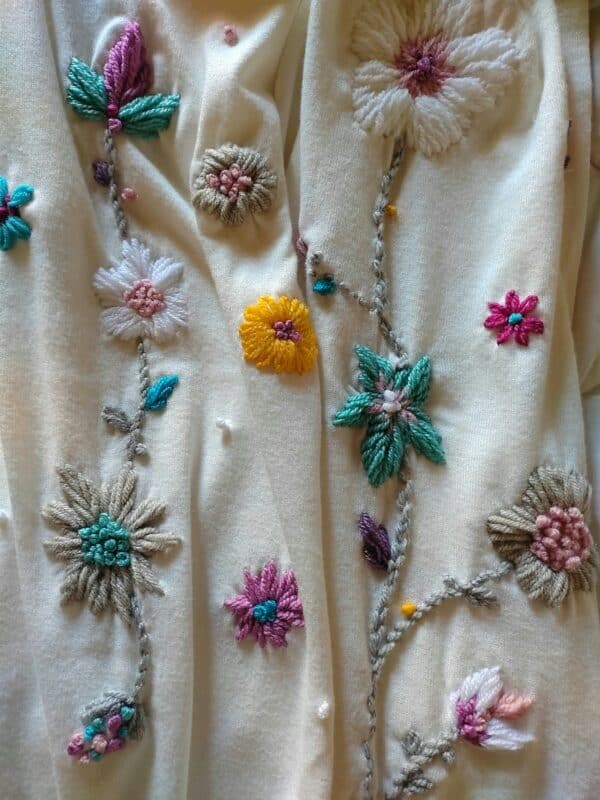 Off White Soft Wool Shawl with pastel flowers