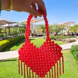 Red heart crystal bag.