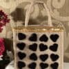 Black hearts jute bag