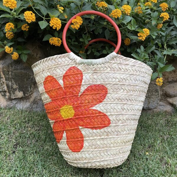 Orange Flower Straw Bag