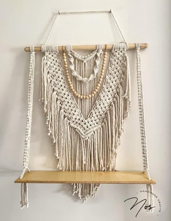 Macramé wall hanging shelf