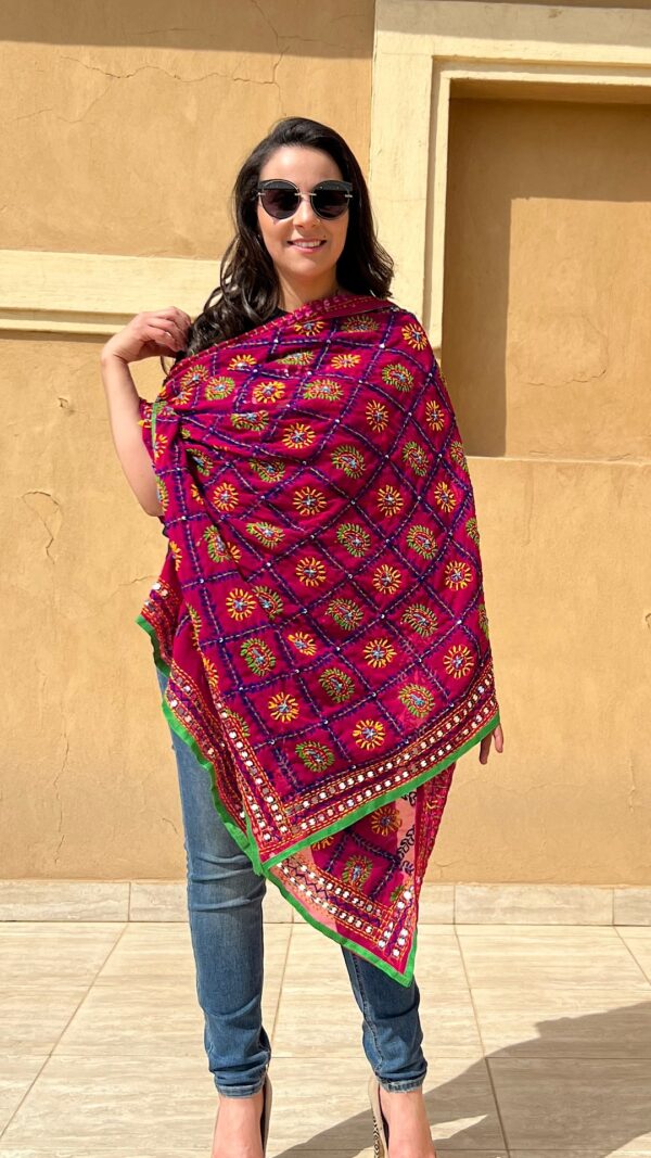 Fuschia Indian embroidery shawl