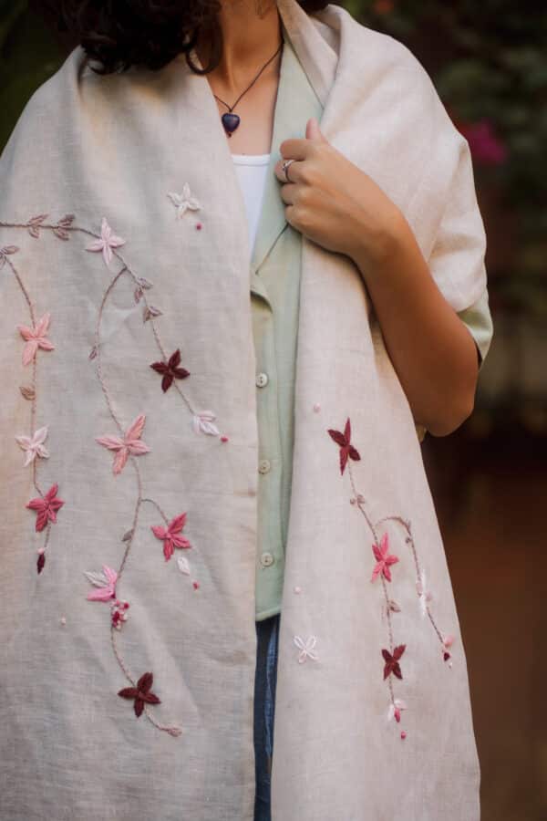 Beige Linen Cherry Blossom Shawl