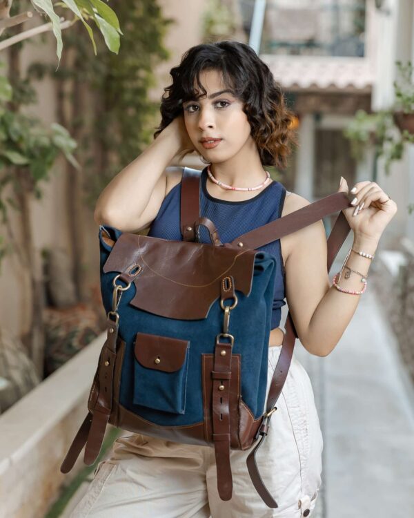 GENUINE LEATHER BROWN - BLUE UNISEX BACKPACK BAG