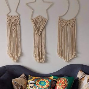 طقم هلال ونجمة وفانوس رمضان مكرمية - Ramadan Macrame set