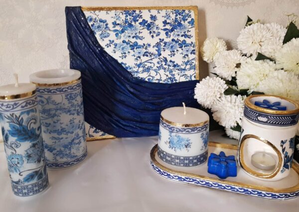 Blue blanc candle set