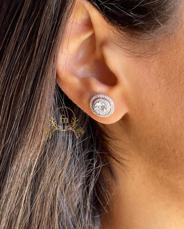 Zircon stone silver earrings round