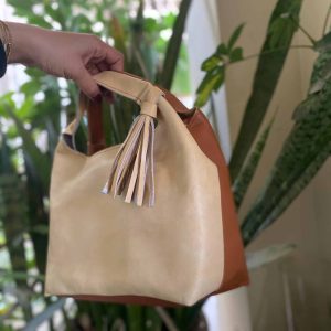 Beige and camel tote bag