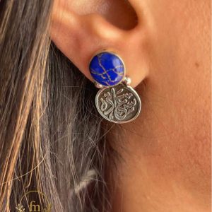 سعاده Silver earrings with blue stone