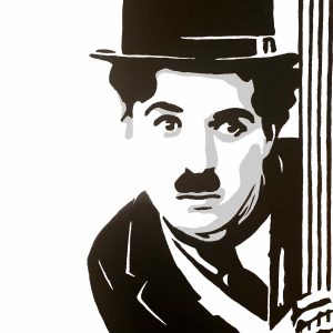 charly chaplin pop art painting in black and white