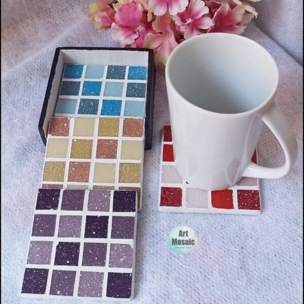 colorful mosaic coaster set