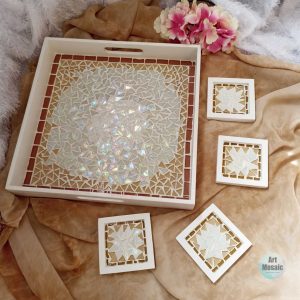 light brown tray and coaster set