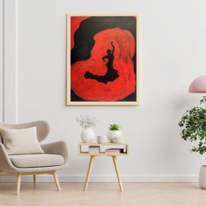 spanish dancer in red and black acrylic painting staged