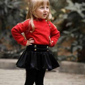 Black Velvet Skirt with Golden Buttons