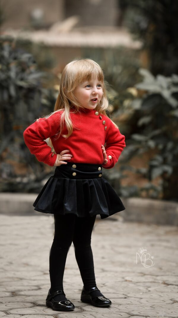 Black Velvet Skirt with Golden Buttons