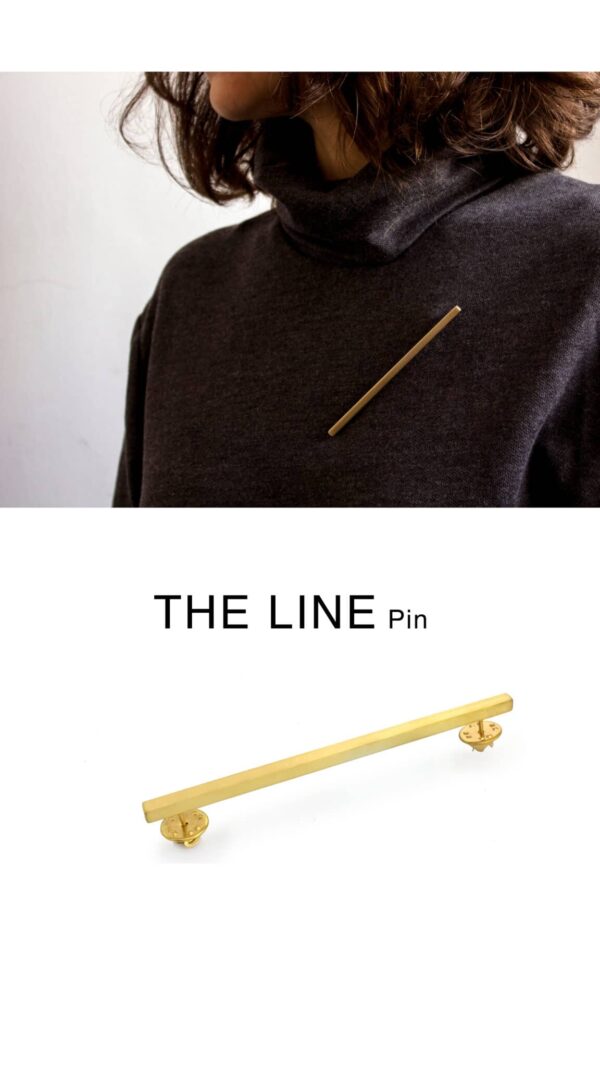 line pin, gold plated brass elegant minimal jewelry