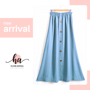 Blue Modest Maxi Skirt with Buttons