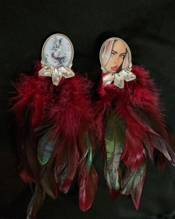 Burgundy Feather Earrings